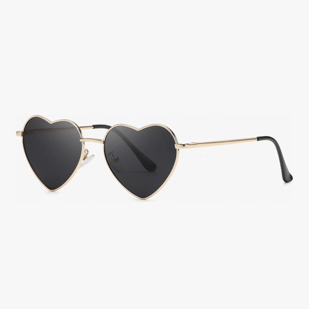 Heart-Shaped Metal Frame Sunglasses - Gold/Black